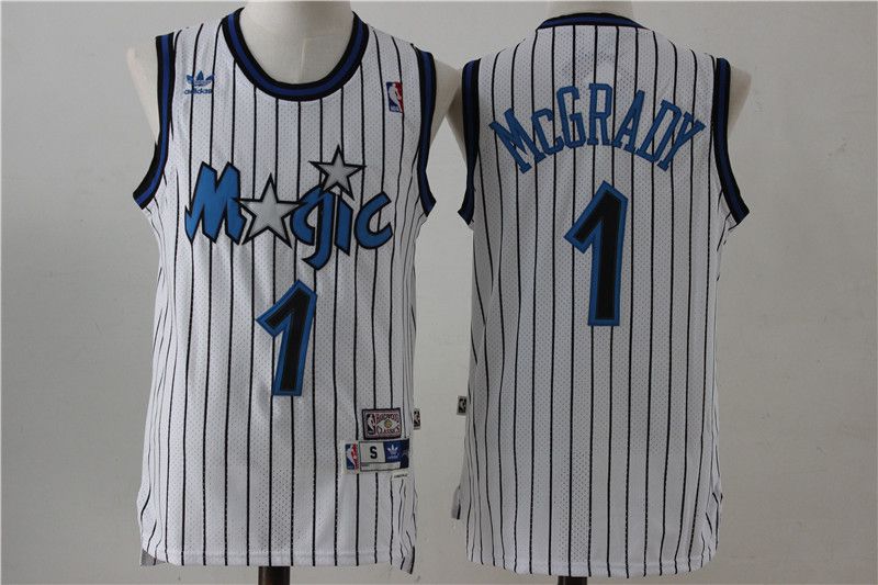 Men Orlando Magic 1 McGrady White Stripe Throwback NBA Jersey